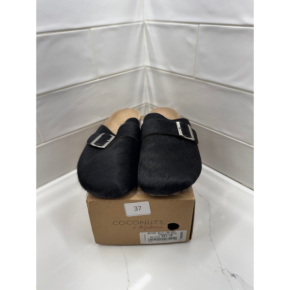 Coconuts by Matisse size 10 Black Cow Hair Leather Clogs W/Accent Buckle NIB‎